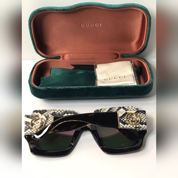 💯 Original Gucci 0484 Havana Pink Snake Fantasy Leather Fashion Oversized Sungl - Picture 7 of 15